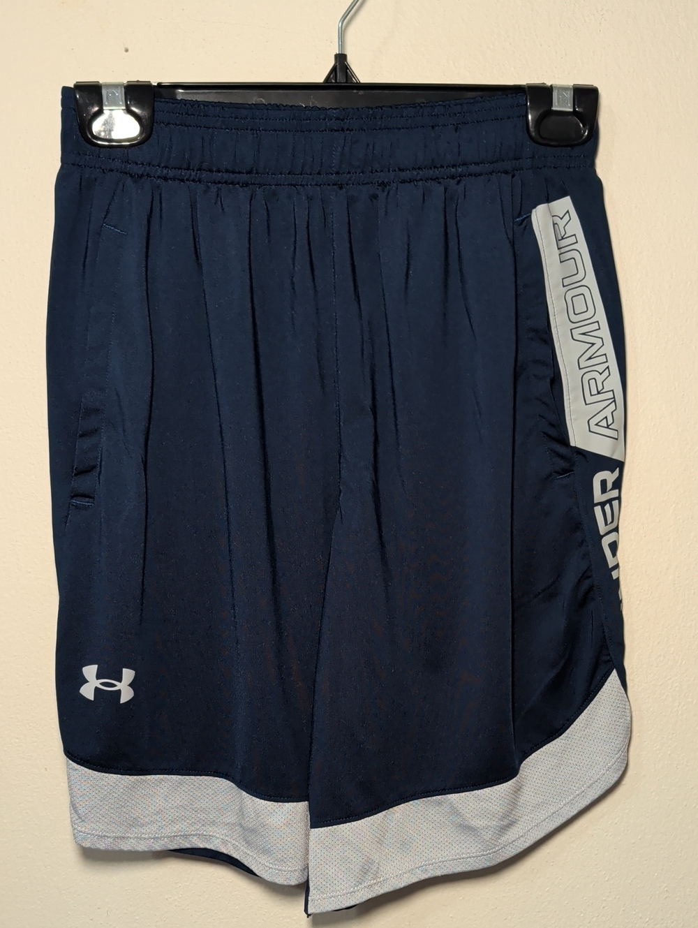 Under Armour Loose Fit Athletic Shorts Navy Gray Gym Running Workout Mens Size S